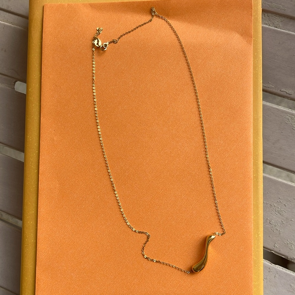 14k Gold Necklace with Gold Wave Bar